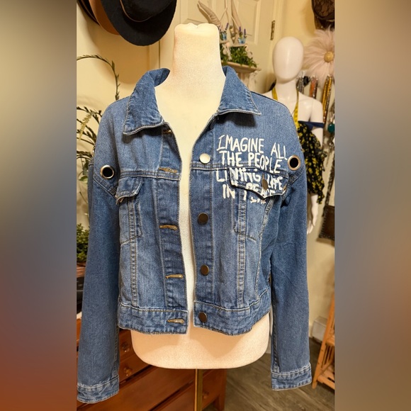 Fashion Nova Jackets & Blazers - Denim Jacket with Graphic Text NWT by fashion nova